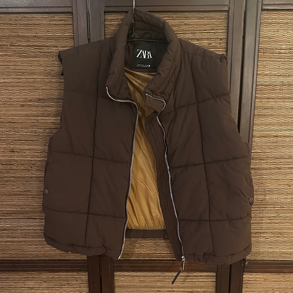 Zara Dark Brown Quilted Vest
